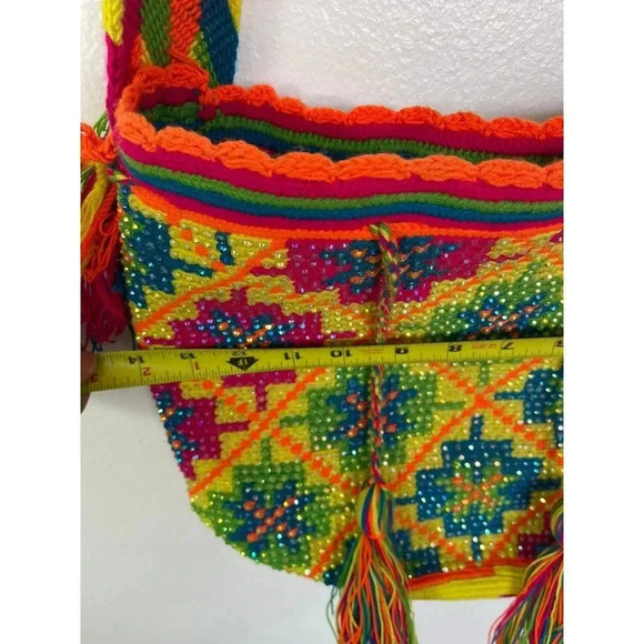 Aztec Crochet Crossbody Shoulder Messenger Bag Multicolor - Picture 5 of 12
